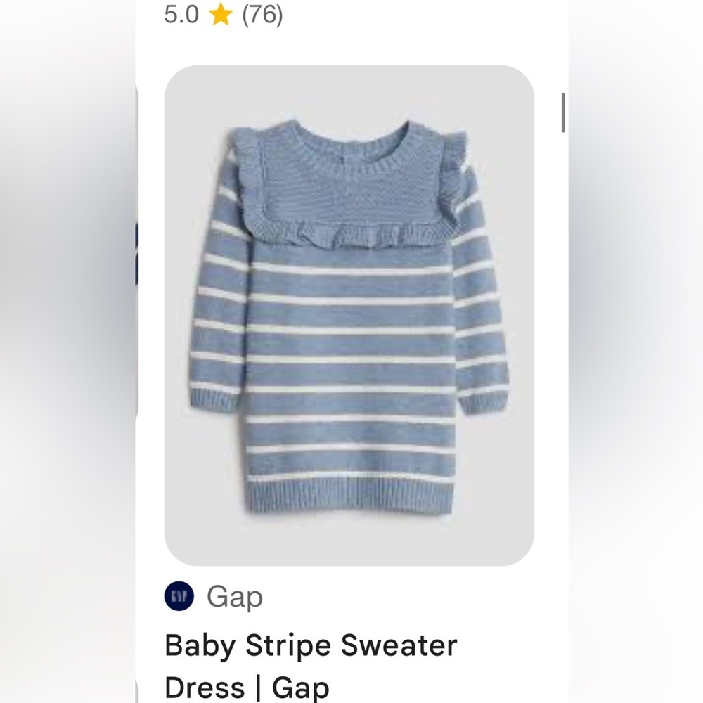 GAP Baby Blue Knit Sweater Dress 100% Cotton